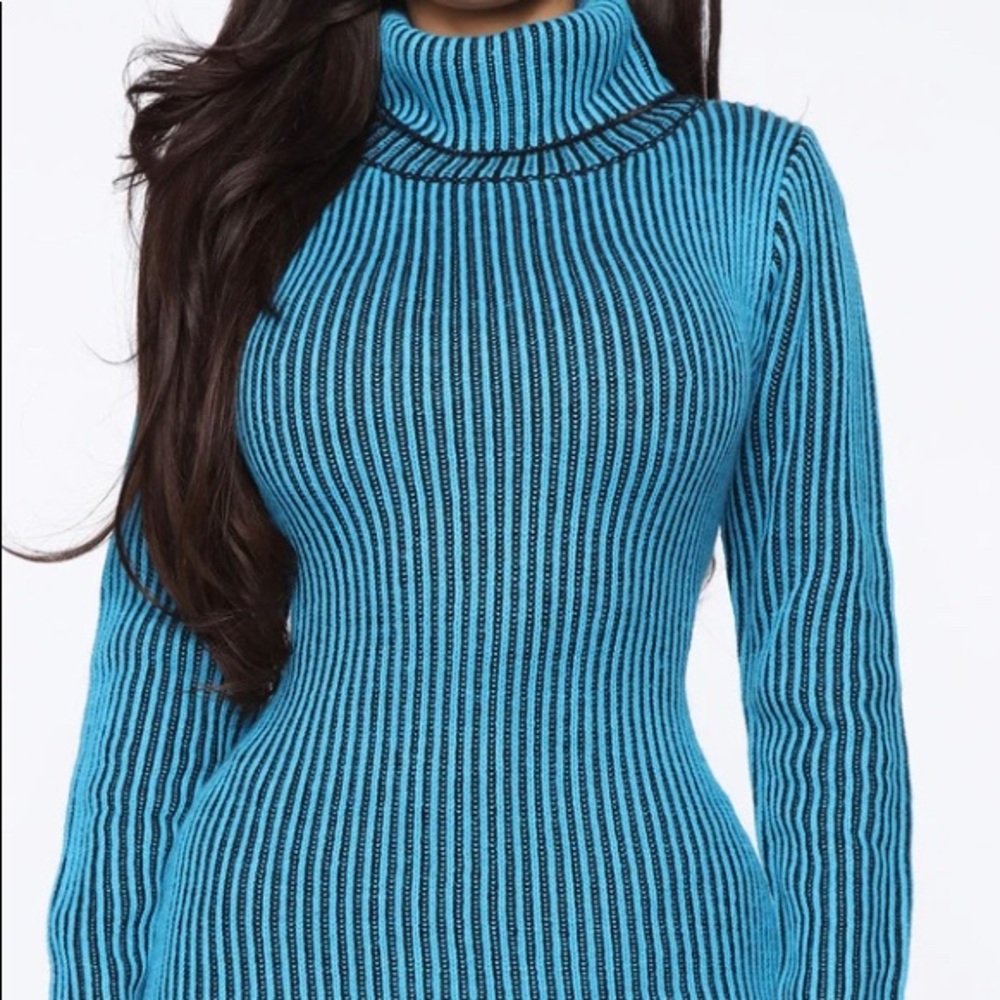Brand new stretch blue turtleneck midi dress
